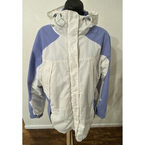 Columbia Interchange Coat Ski Parka Women  Large L White Blue Removable Liner
